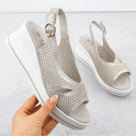 S.Barski Openwork Sandals in pelle femminile su zeppe Złote S. Barski LR51-660 d'oro 1