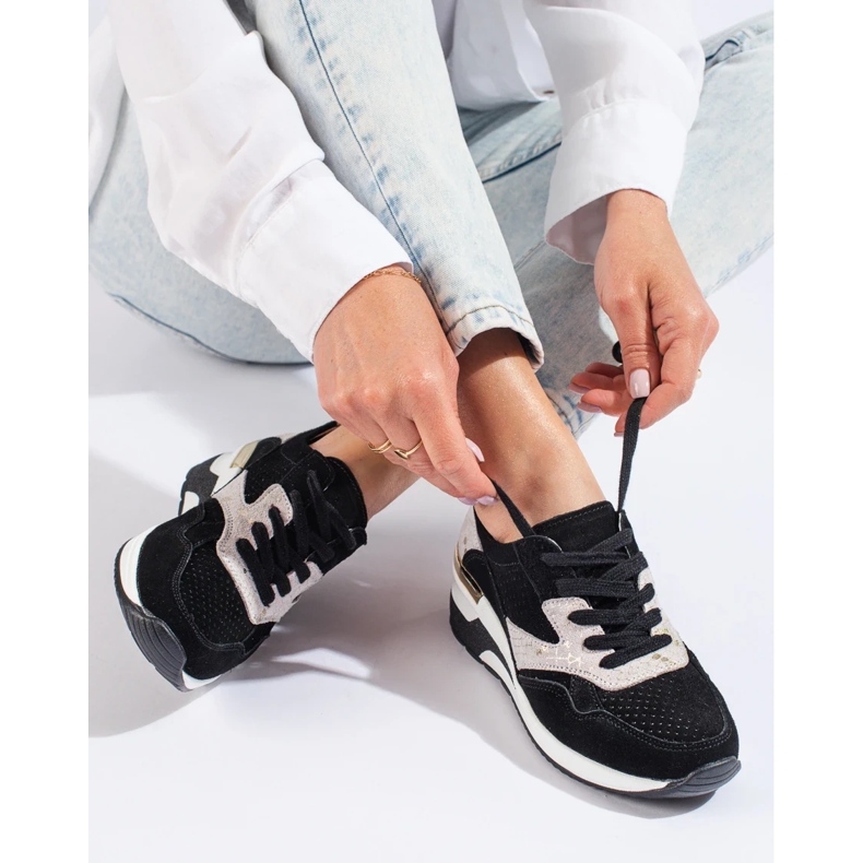 Sneakers con zeppa Shelovet in pelle nera nero 1