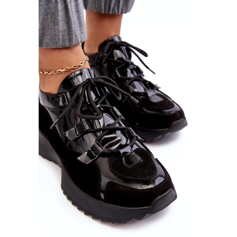 Scarpe sportive femminili laccate in pelle M01/2 Zazoo Black nero 3