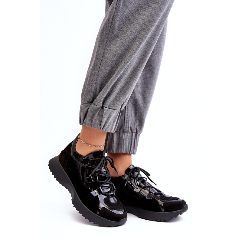 Scarpe sportive femminili laccate in pelle M01/2 Zazoo Black nero 1