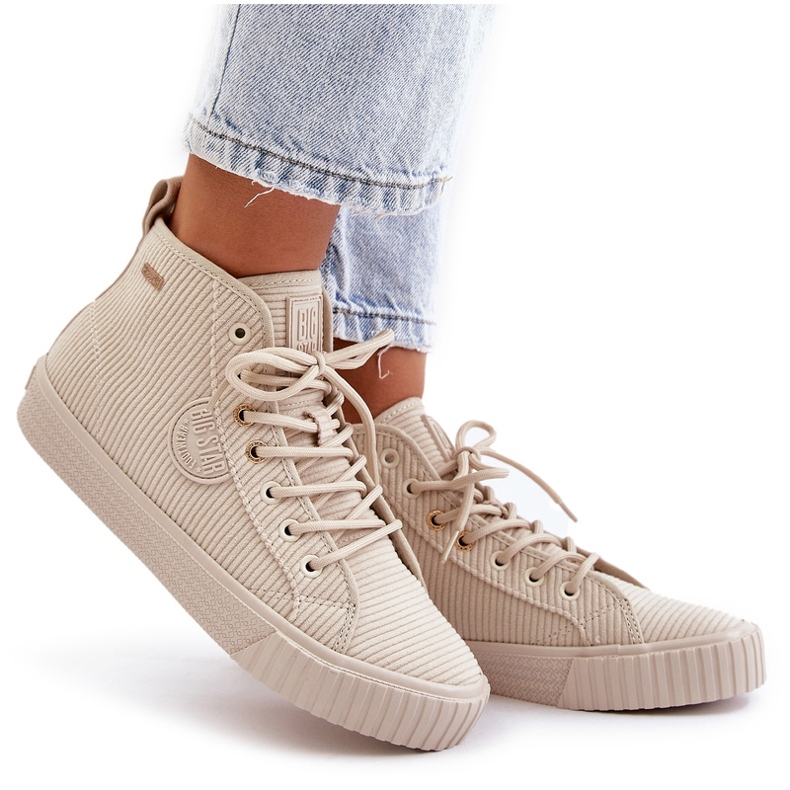 Sneaker da donna a velluto isolato Big Star OO274771 Sistema di beige hi-poli 3