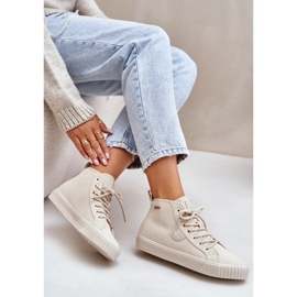 Sneaker da donna a velluto isolato Big Star OO274771 Sistema di beige hi-poli 2