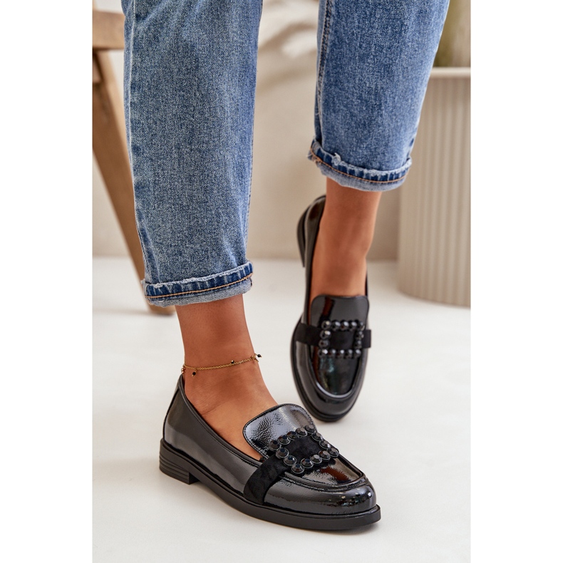 Mocassini da donna in vernice con decoro, Vinceza Nero 58389 1