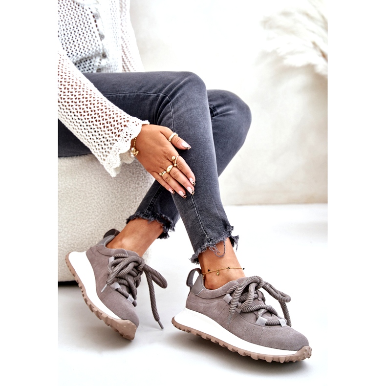 Sneakers da Donna in Camoscio Con Allacciatura Spessa Artiker 54C1465 Grigio 5