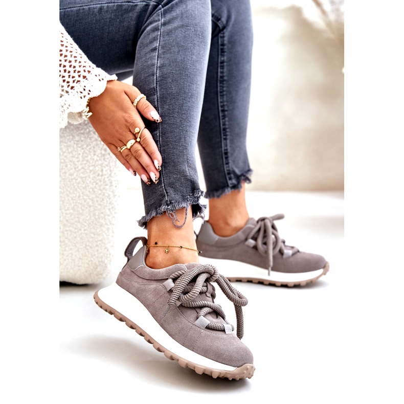 Sneakers da Donna in Camoscio Con Allacciatura Spessa Artiker 54C1465 Grigio 4