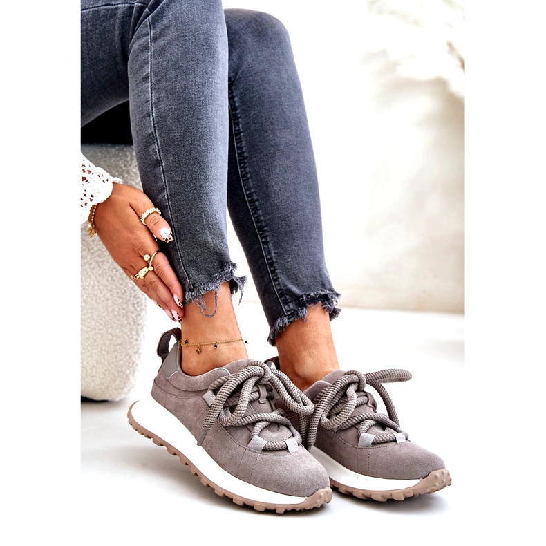 Sneakers da Donna in Camoscio Con Allacciatura Spessa Artiker 54C1465 Grigio 7