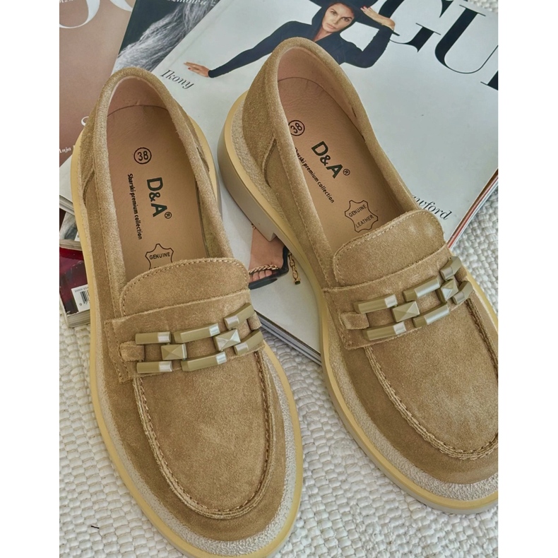 S.Barski Mocassine in pelle scamosciata a tacco piatto con un bronzo TW101 o beige 6