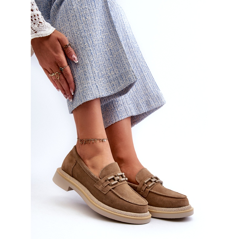 S.Barski Mocassine in pelle scamosciata a tacco piatto con un bronzo TW101 o beige 5