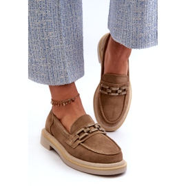 S.Barski Mocassine in pelle scamosciata a tacco piatto con un bronzo TW101 o beige 3