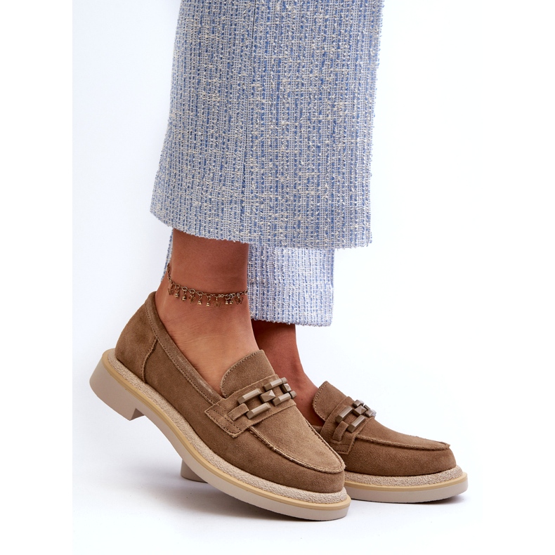 S.Barski Mocassine in pelle scamosciata a tacco piatto con un bronzo TW101 o beige 1