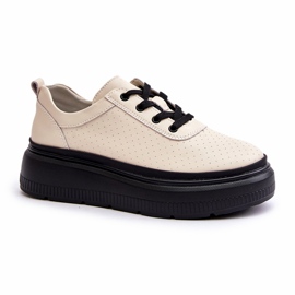 Scarpe sportive da donna sulla piattaforma in pelle naturale beige 41470 Vinceza 2