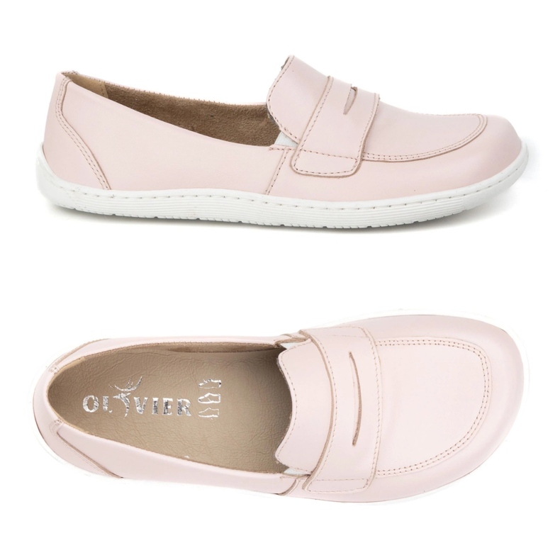 Olivier Eleganti mocassini in pelle minimalista da donna a piedi nudi 1280 polvere rosa 6