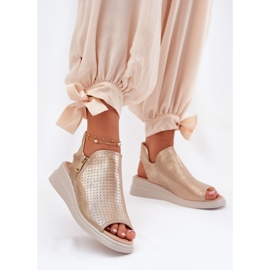 Jezzi Sandali con zeppa dorati da donna d'oro 2