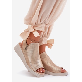 Jezzi Sandali con zeppa dorati da donna d'oro 1