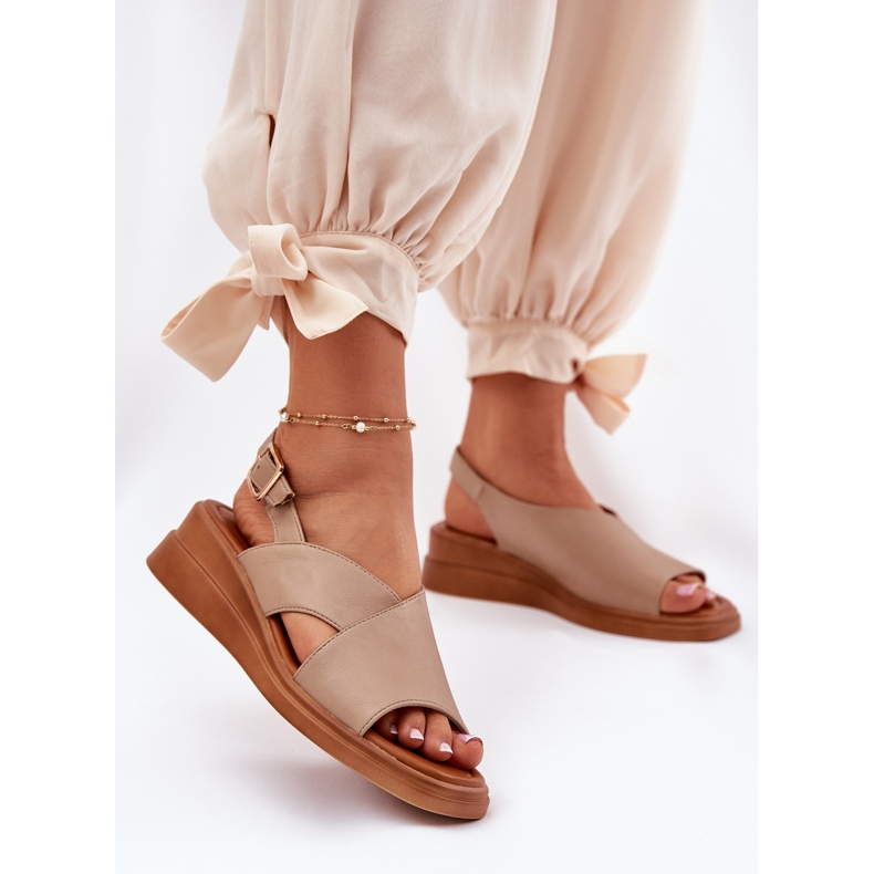 Jezzi Sandali da donna su cuneo con beige in pelle ecologica 2
