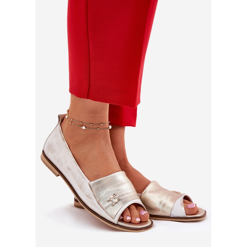 In pelle eleganti ballerine con dita nude zazoo 1865 zloty spazzata d'oro 1