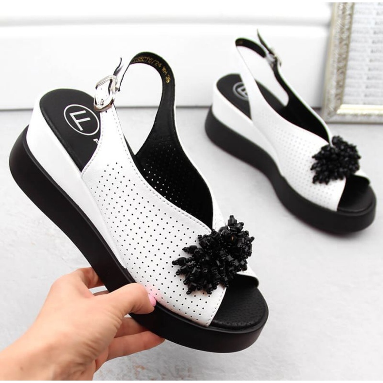 Sandali zeppa in pelle con perline Filippo W PAW529B bianco 1