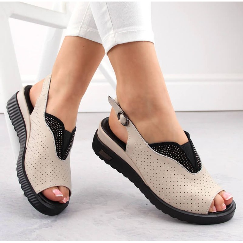 Sandali con zeppa in pelle traforata Filippo W PAW537, beige 1