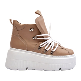 Zazoo 3416 Scarpe sportive da donna in pelle, Beige 3