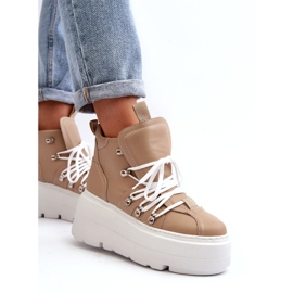 Zazoo 3416 Scarpe sportive da donna in pelle, Beige 5