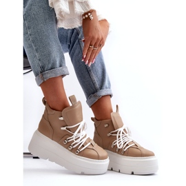 Zazoo 3416 Scarpe sportive da donna in pelle, Beige 2