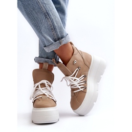 Zazoo 3416 Scarpe sportive da donna in pelle, Beige 1