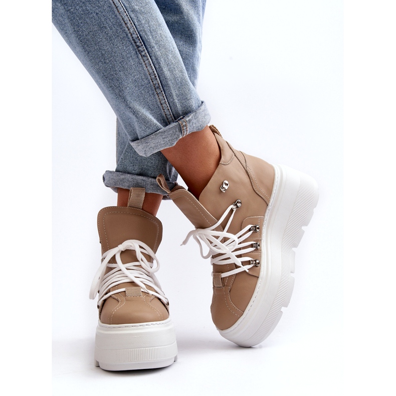 Zazoo 3416 Scarpe sportive da donna in pelle, Beige 1