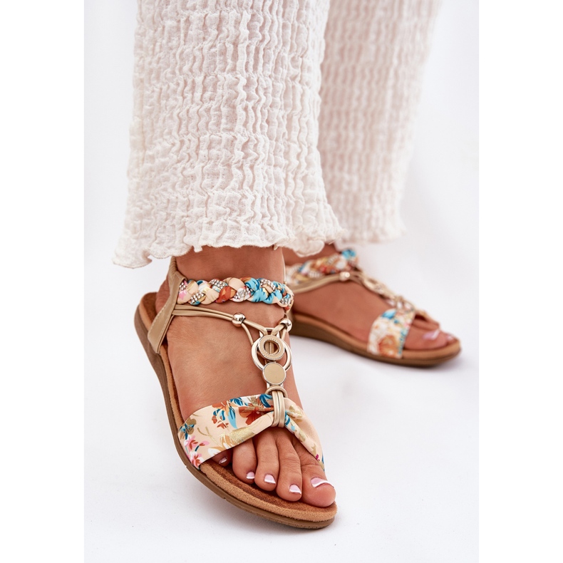 Sandali da donna piatta con cintura intrecciata e decorazione artiker 56C1316 PLN d'oro 2
