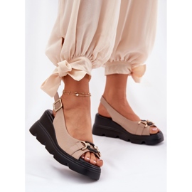 ARTIKER Sandali in pelle da donna su cuneo e piattaforma con decorazione artker 56c2209 beige 2