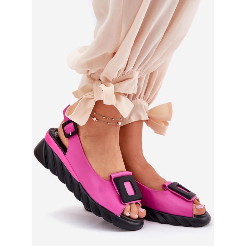 ARTIKER Sandali in pelle da donna con cuneo con decorazione artker 56c1571 fucsia rosa 1