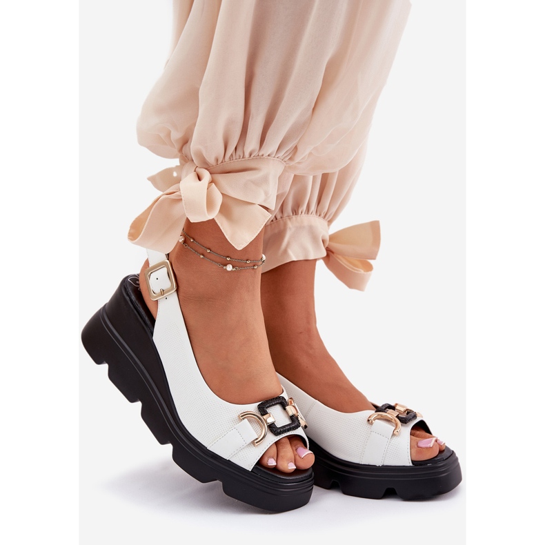 ARTIKER Sandali in pelle da donna su cuneo e piattaforma con decorazione artker 56c1588 bianco 1