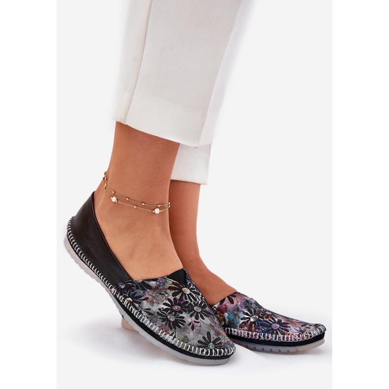 Ballerine in pelle con motivo maciejka t1930-39 nero 1