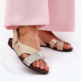 Sandali in pelle per velcro zazoo 40141 beige-o-gold 2