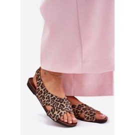 Zazoo Sandali in pelle femminile Leopardo leopardo marrone beige 1