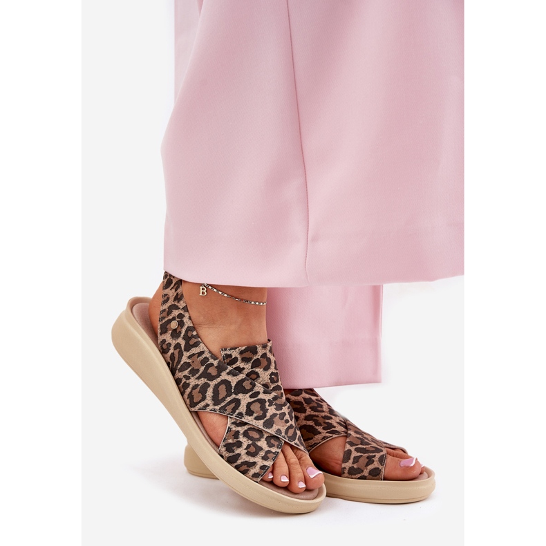 Zazoo 40392 Sandali in pelle Stampa leopardo marrone femminile beige 1