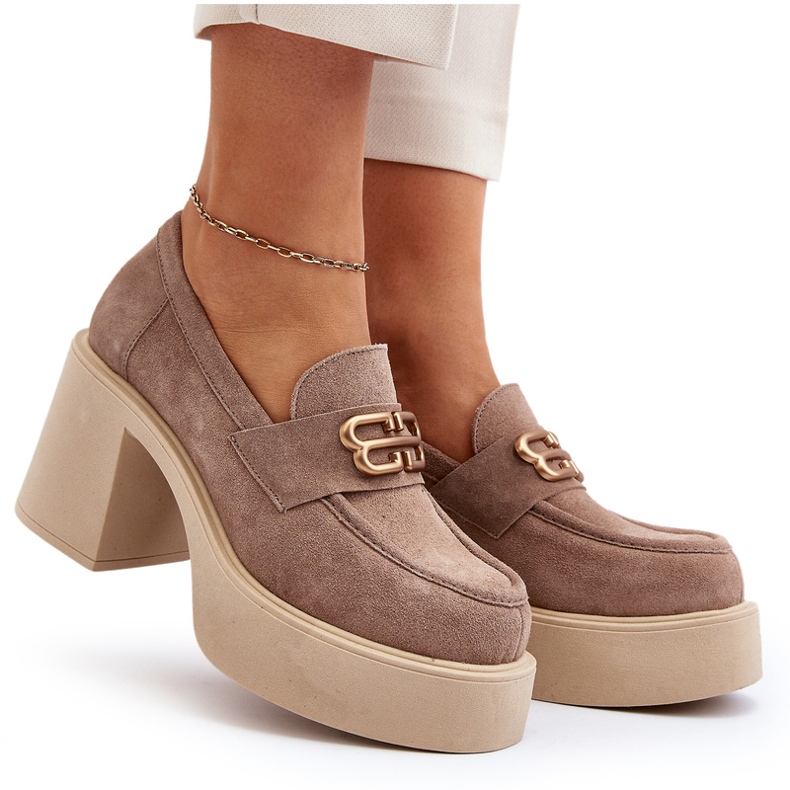 Zazoo 20170 Scarpe in pelle scamosciata su uno spesso post beige 5