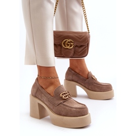 Zazoo 20170 Scarpe in pelle scamosciata su uno spesso post beige 4