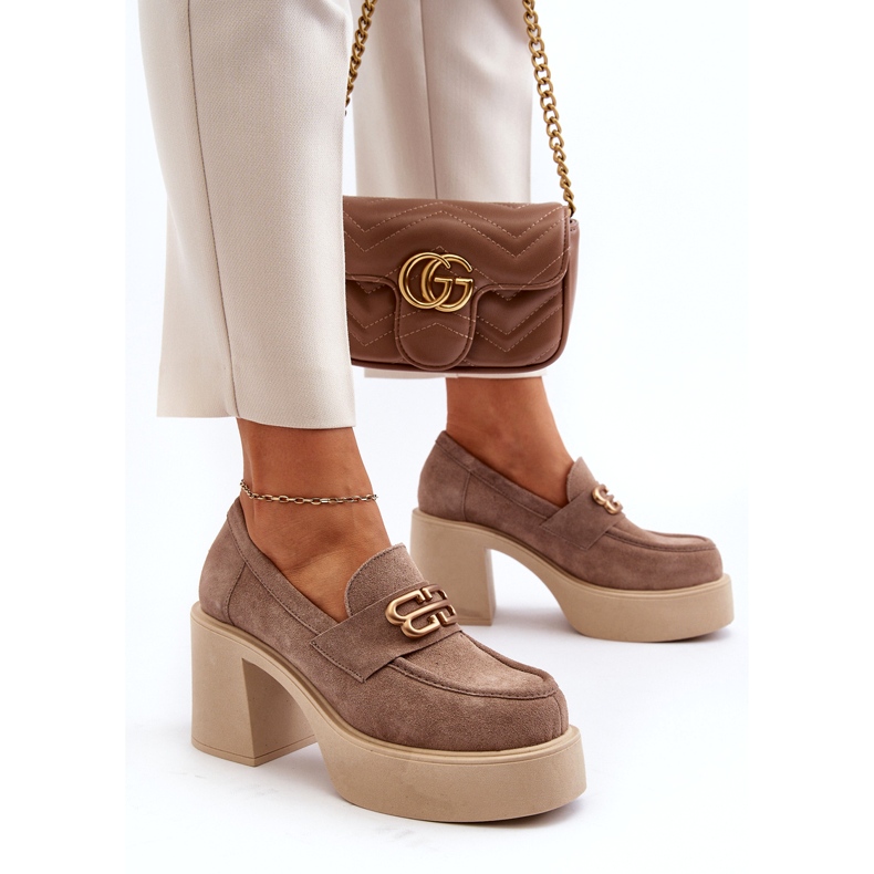 Zazoo 20170 Scarpe in pelle scamosciata su uno spesso post beige 4