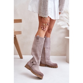 Stivali sopra il ginocchio da donna in pelle scamosciata Lewski 3615 Cappuccino 1
