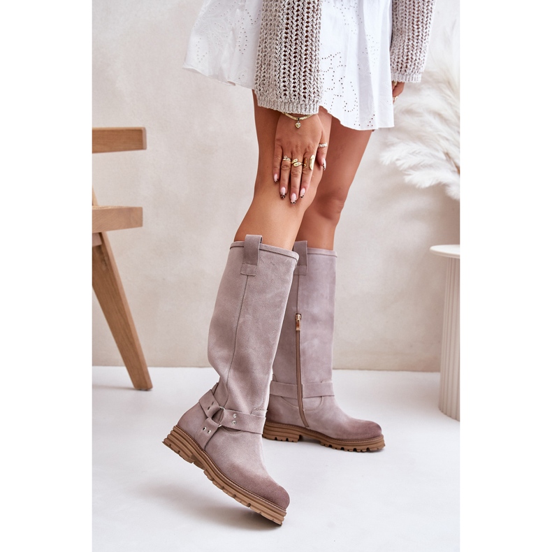 Stivali sopra il ginocchio da donna in pelle scamosciata Lewski 3615 Cappuccino 1