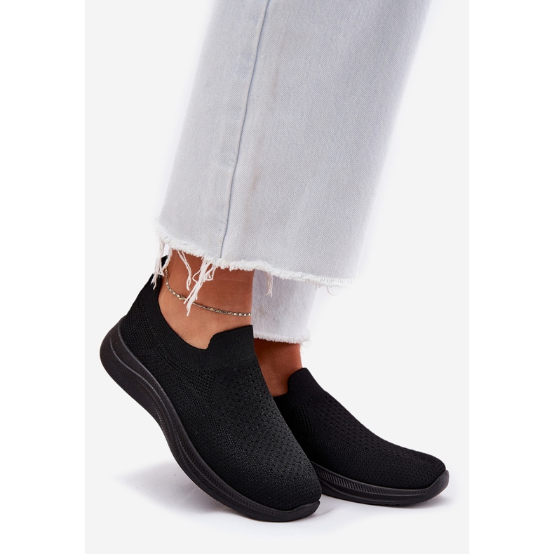 Scarpe sportive slip-on da donna in tessuto nero 1