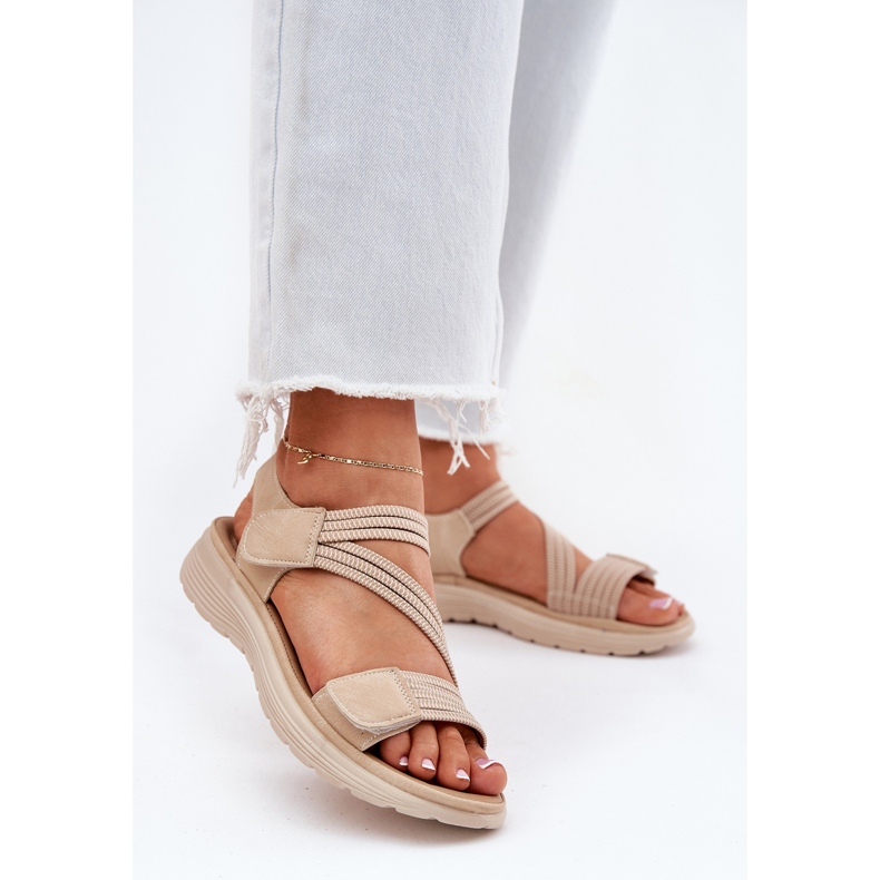 Evento Comodi sandali con velcro da donna, beige 2