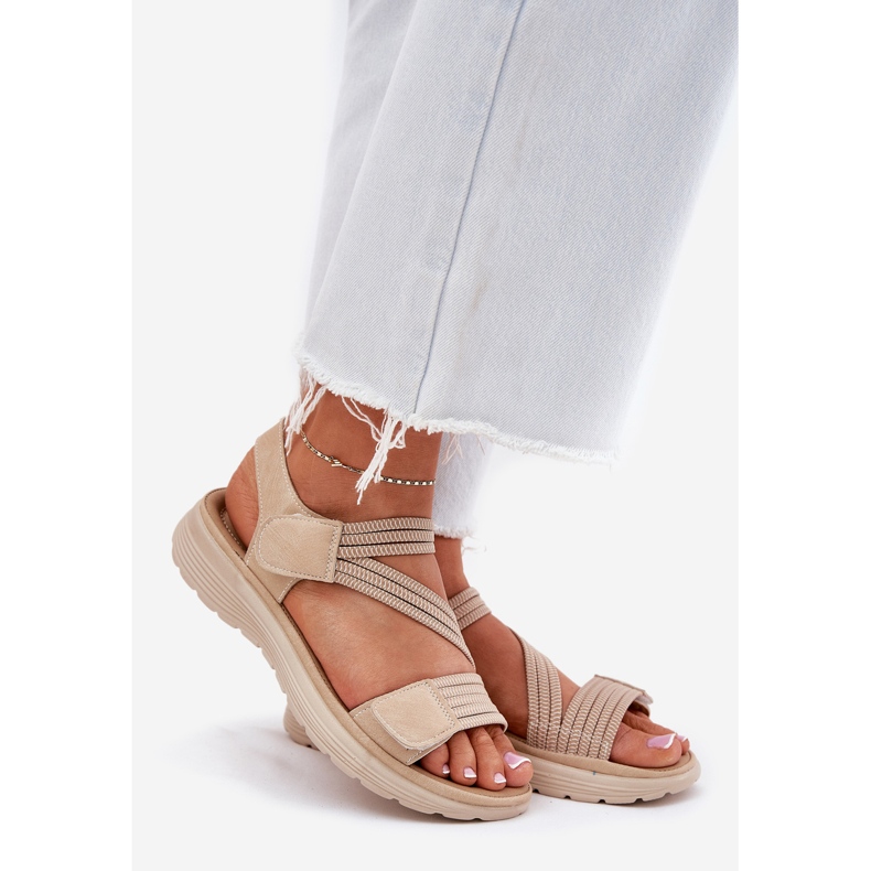 Evento Comodi sandali con velcro da donna, beige 1