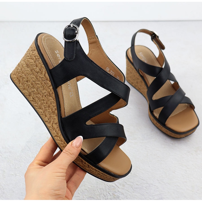Sandali da donna con zeppe neri Sergio Leone SK223 nero 1