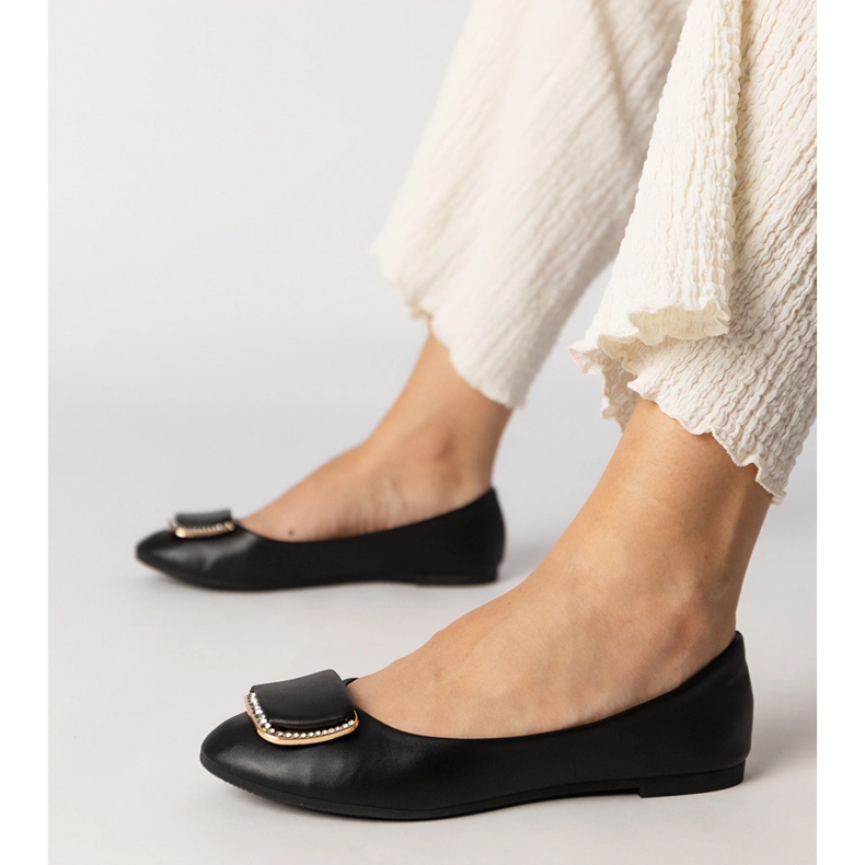 Ballerine femminili nere con zirconi nero 2