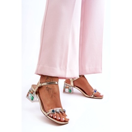 Sandali da donna su tacchi alti con cristalli dorati S.Barski MR1037-01 d'oro 4