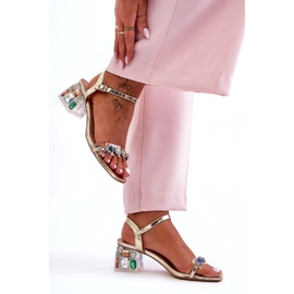 Sandali da donna su tacchi alti con cristalli dorati S.Barski MR1037-01 d'oro 1