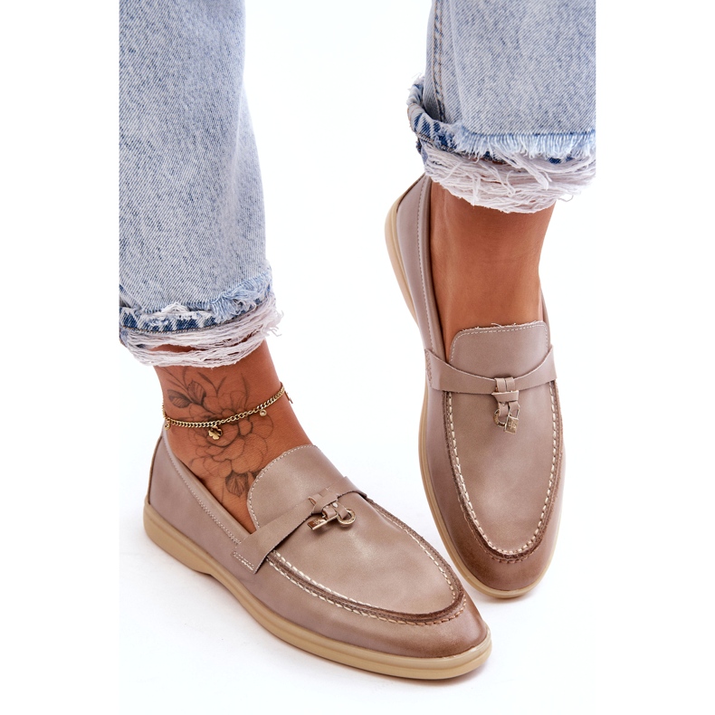 Mocassini per inserire in pelle grigia beige 1