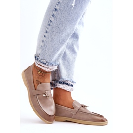 Mocassini per inserire in pelle grigia beige 4