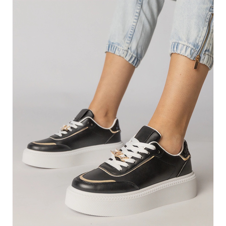 Sneaker nere decorate con glitter e zirconi nero 1